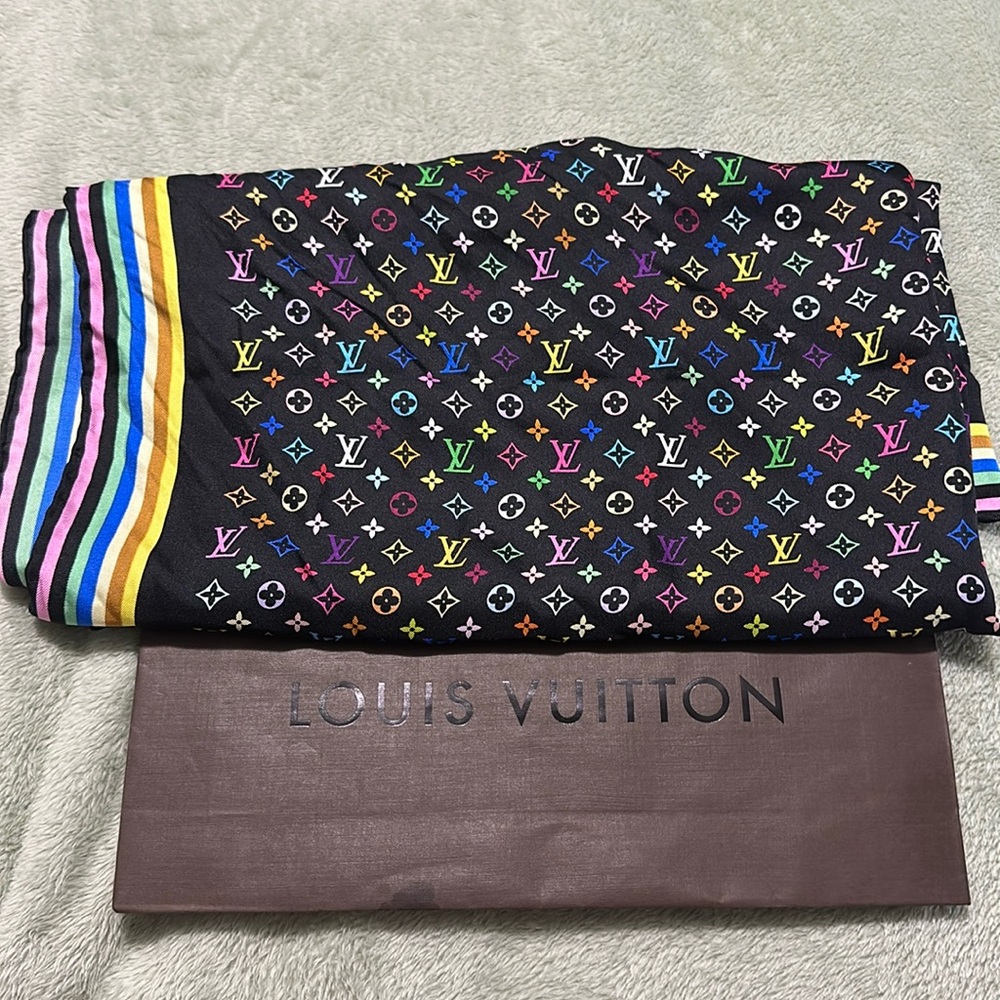 Louis Vuitton Silk Black and Multicolored Scarf